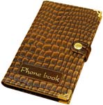 Телефонная записная книга А6+ с вырубным алфавитом в переплете из натуральной кожи с кнопкой